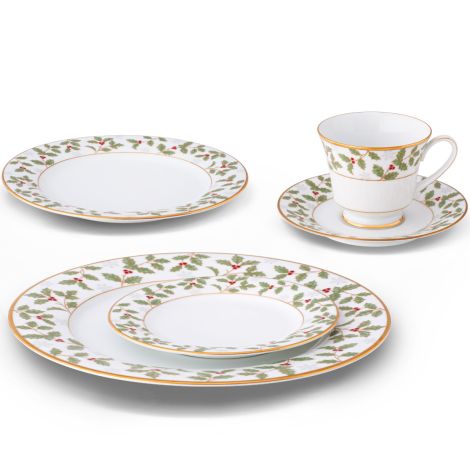 Noritake Gold Holly and Berry Dinnerware Set 5pc
