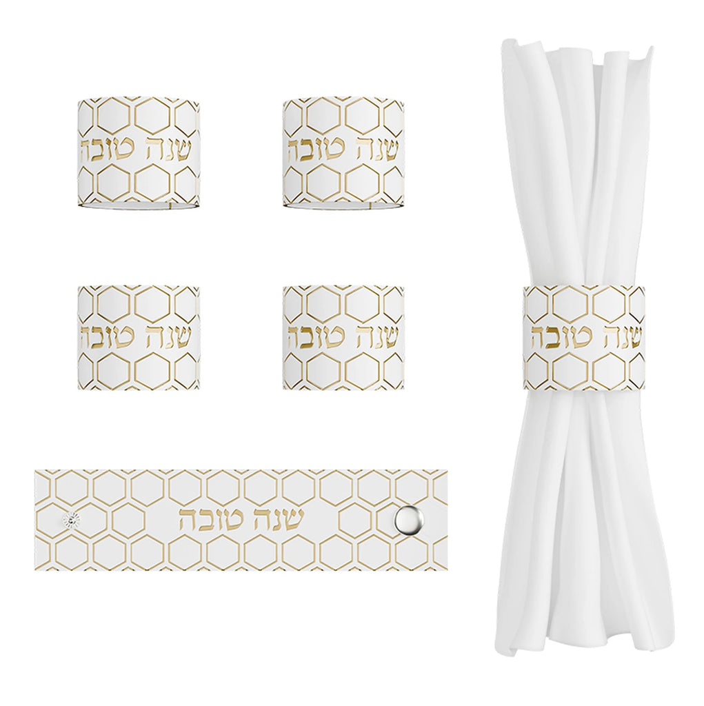 Feldart Gold Honeycomb Rosh Hashanah Napkin Rings 4pc