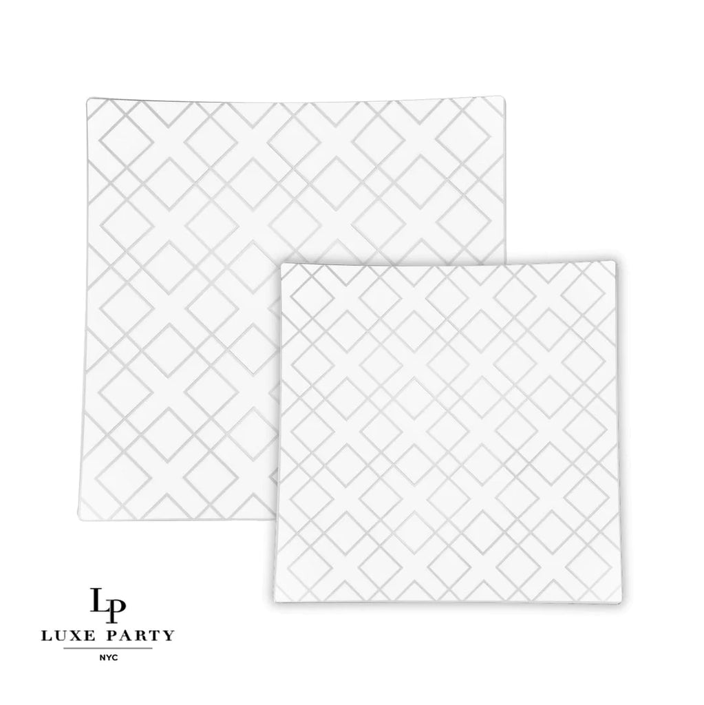 Luxe Party White/Silver Square Salad Plates 8" 10pc - The Cuisinet