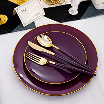 Luxe Party Purple/Gold Dinner Plates 10.25" 10pc - The Cuisinet