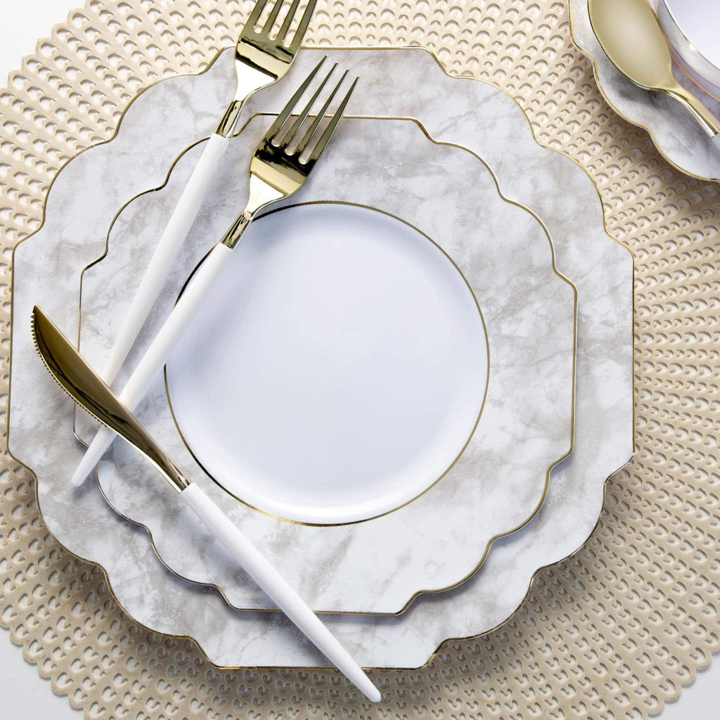 Luxe Party White/Gold Scallop Salad Plates 8" 10pc - The Cuisinet