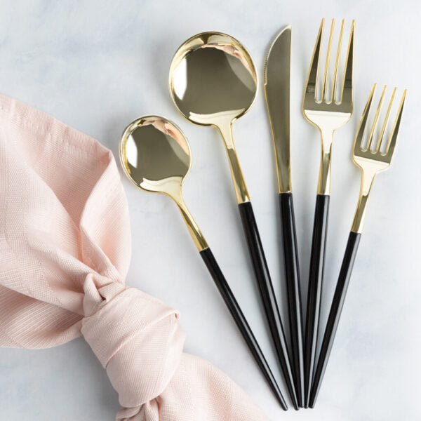 Novelty Black/Gold Plastic Flatware Set 32pc