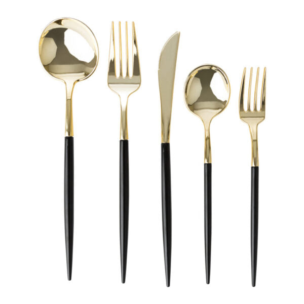 Novelty Black/Gold Plastic Flatware Set 32pc