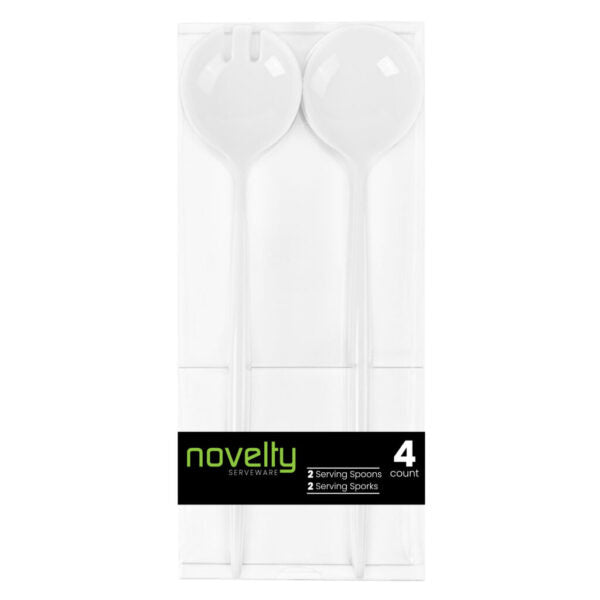 Novelty White Serving Spoon & Spork 4pc
