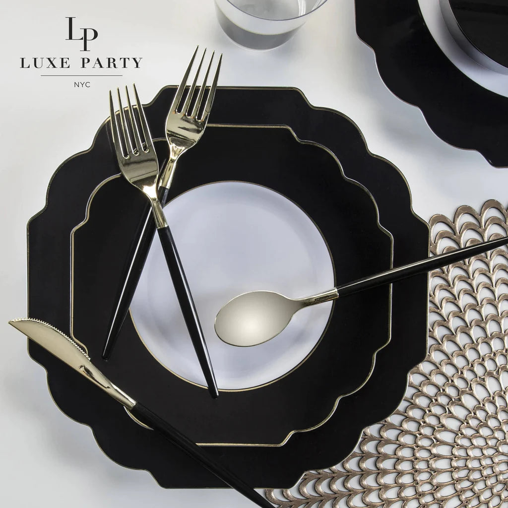 Luxe Party Black/Gold Scallop Salad Plates 8.5" 10pc - The Cuisinet