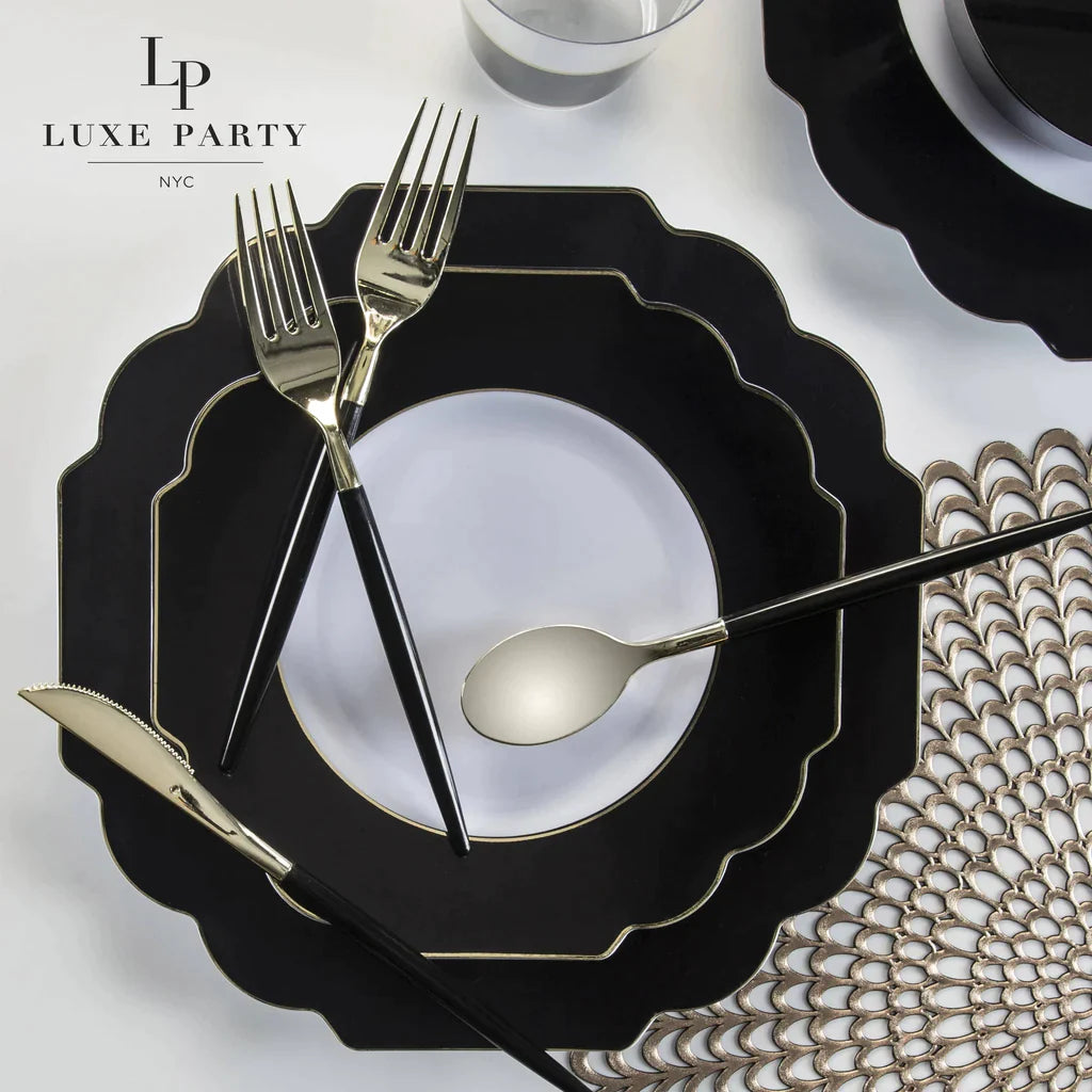 Luxe Party Black/Gold Scallop Dinner Plates 10.7" 10pc - The Cuisinet