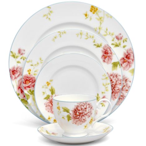 Noritake Pink Peony Pageant Dinnerware Set 5-Pc Service for 1