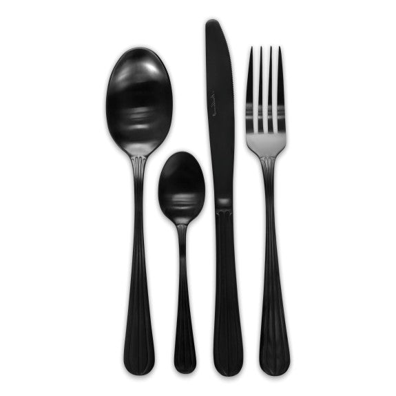 Black Stainless Steel Renoir Flatware Set 16pc
