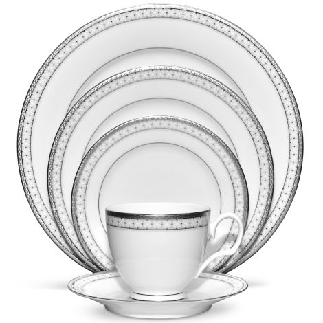 Noritake Silver Rochester Platinum Dinnerware Set 5pc Service for 1