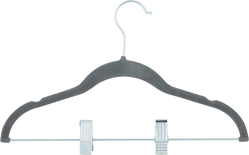Simplify Grey Velvet Kids Hangers with Clips 6pc - The Cuisinet