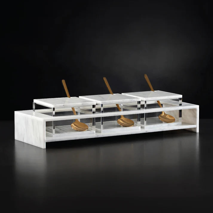 White Lucite Square Dip Bowl Set 12.5" 4pc