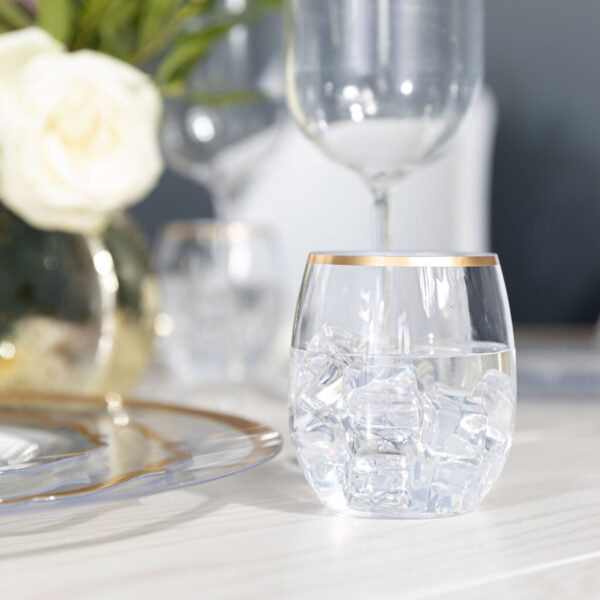 Stemless Clear/Gold Goblets 12 oz 6pc - The Cuisinet