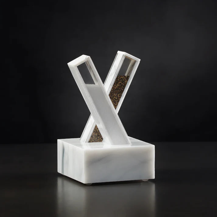 X Salt and Pepper Set- White Marble Lucite 3pc - The Cuisinet