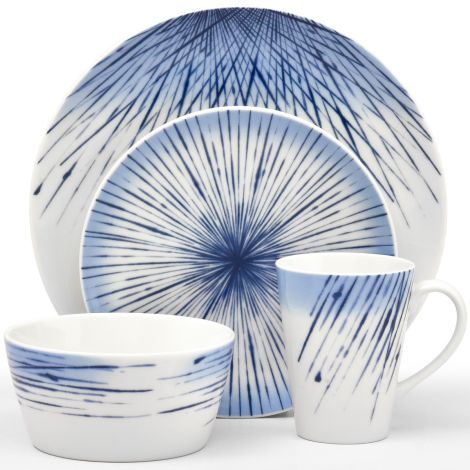 Noritake Blue Hanabi Dinnerware Set 4-Pc Service for 1