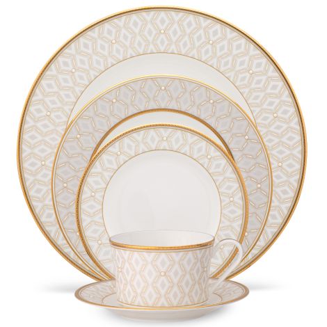 Noritake Gold Noble Pearl Dinnerware Set 5pc Service for 1