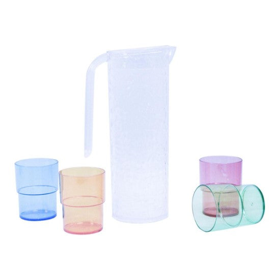 L. Gourmet Clear Hammer Design Pitcher with 4 Tumblers Set - The Cuisinet