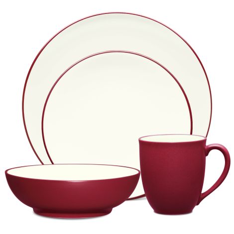 Noritake Raspberry Colorwave Coupe Dinnerware Set 4-Pc Serving for 1