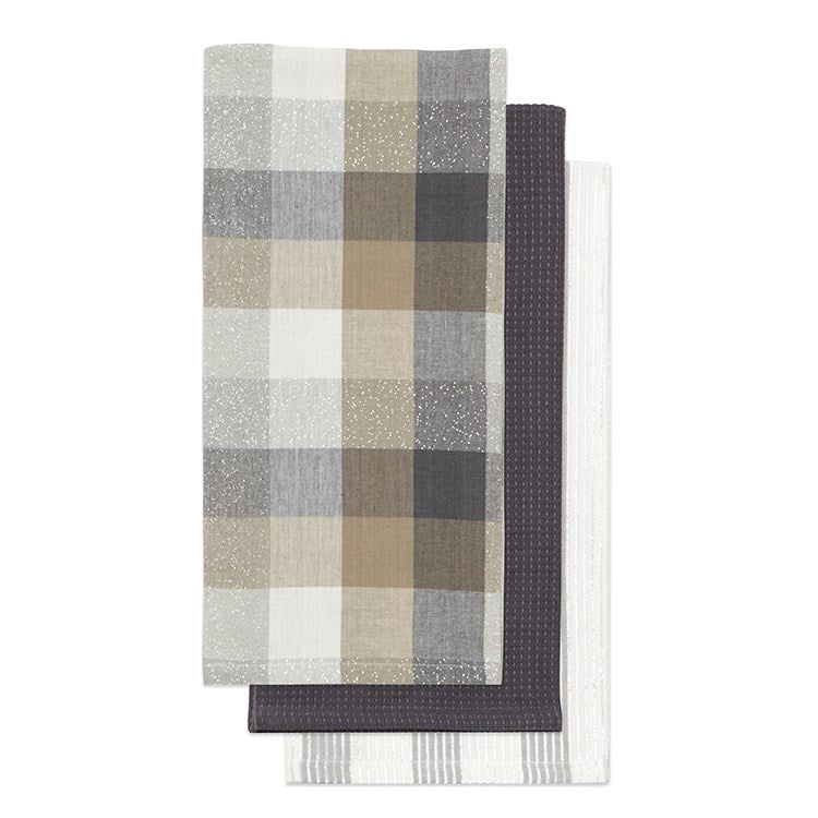 Frosted Check Kitchen Towel Set Of 3 Natural - The Cuisinet