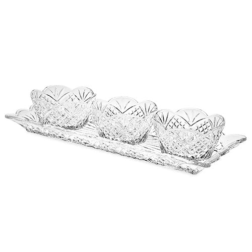 Godinger Dublin Clear Non-Leaded Crystal Relish Serving Tray Set 1Pc - The Cuisinet