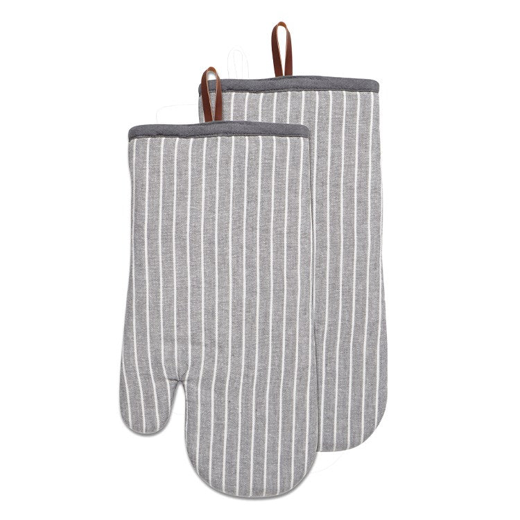 Chambray Stripe Oven Mitt Set of 2 Charcoal - The Cuisinet