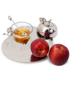 Classic Touch Nickel Apple Honey Pot and Tray - The Cuisinet