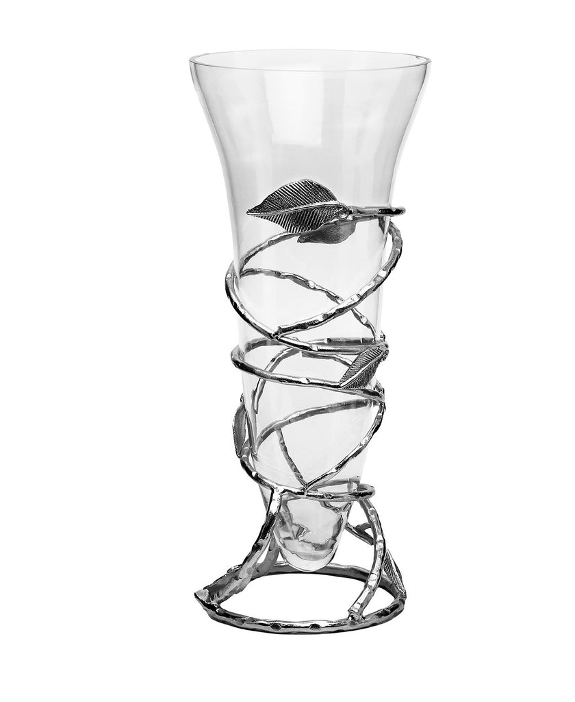 Classic Touch Clear/Silver Glass Vase with Removable Leaf Base 1pc - The Cuisinet