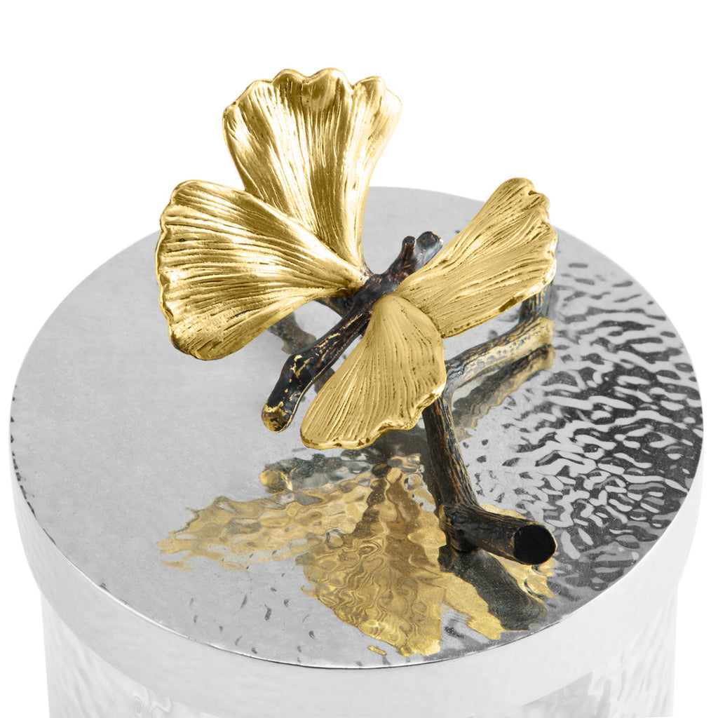 Micheal Aram Silver Butterfly Ginkgo Canister 10" 1pc