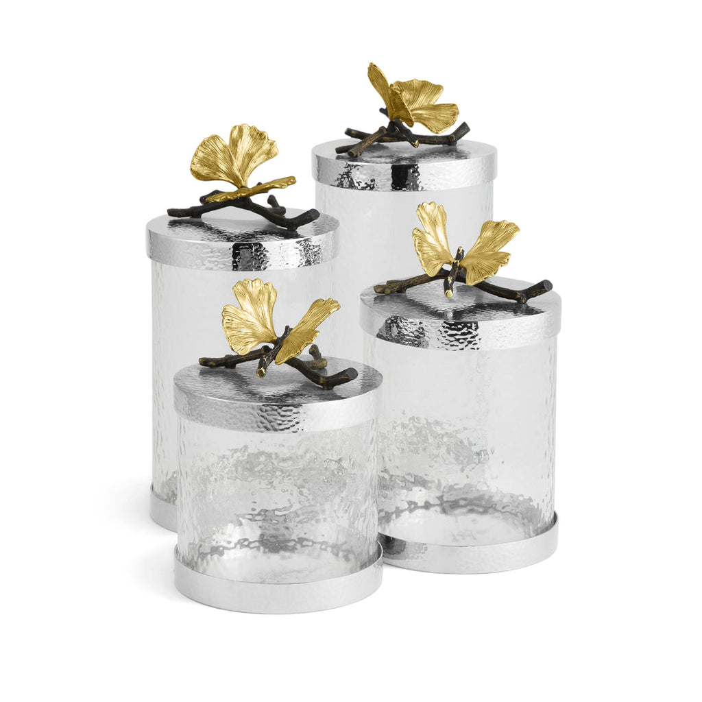 Micheal Aram Silver Butterfly Ginkgo Canister 8.5" 1pc