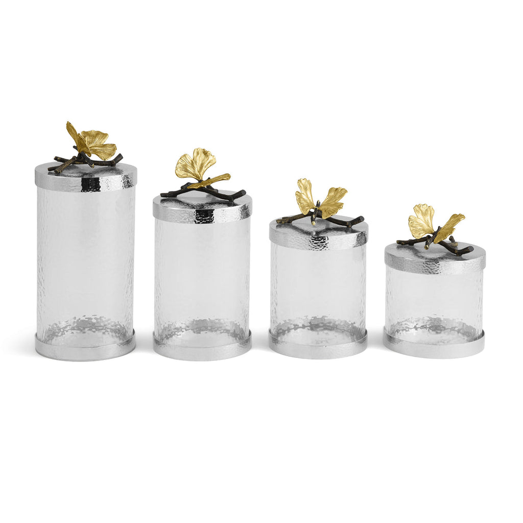 Micheal Aram Silver Butterfly Ginkgo Canister 8.5" 1pc