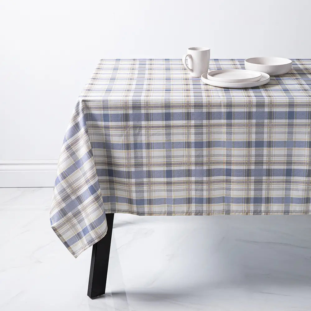 Texstyles Chambray Printed 'Plaid' Tablecloth 58"x78" - The Cuisinet
