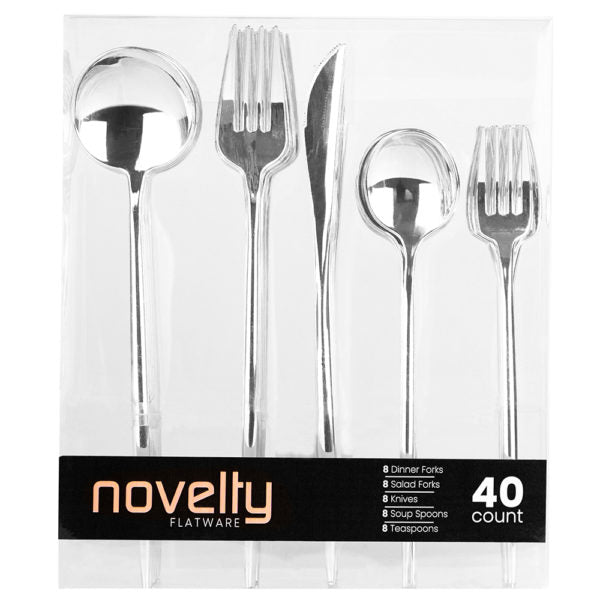 Novelty Silver Plastic Cutlery Set 40pc - The Cuisinet