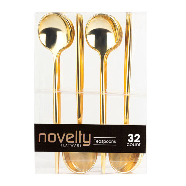 Novelty Gold Plastic Teaspoons 32pc - The Cuisinet
