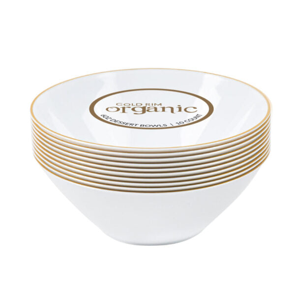 Organic White/Gold Dessert Bowls 6oz 10pc - The Cuisinet
