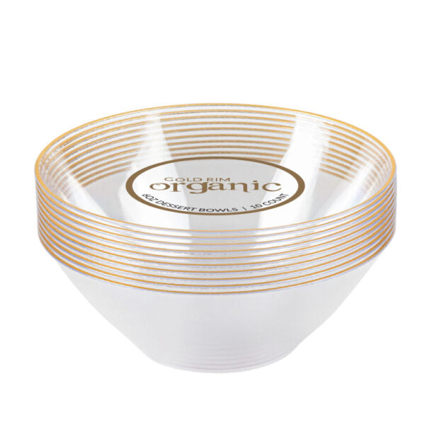 Organic Clear/Gold Dessert Bowls 6oz 10pc - The Cuisinet