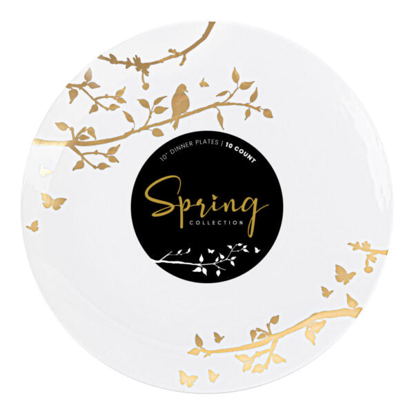 Spring Collection White/Gold Dinner Plates 10″ 10pc - The Cuisinet