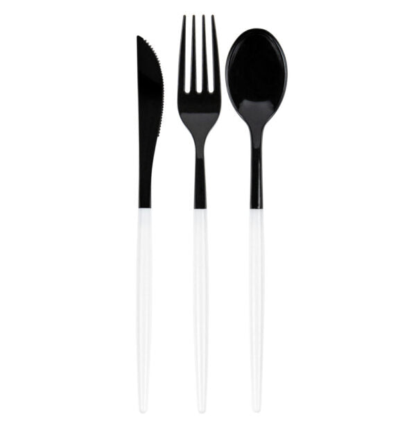 Blue Sky Black/White Plastic Cutlery Combo 32pc - The Cuisinet