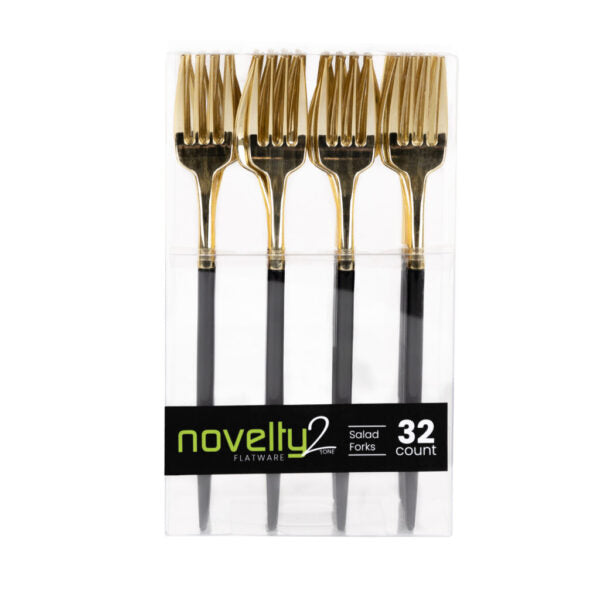 Novelty Black/Gold Plastic Forks 32pc - The Cuisinet