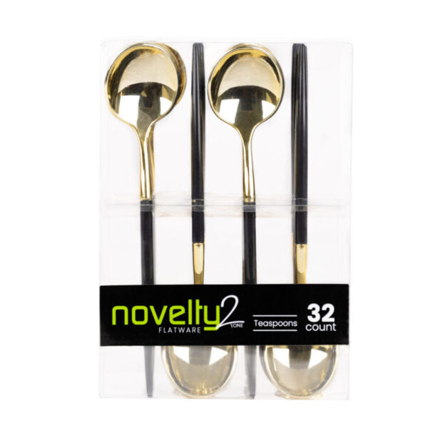 Novelty Black/gold Plastic Teaspoons 32pc - The Cuisinet