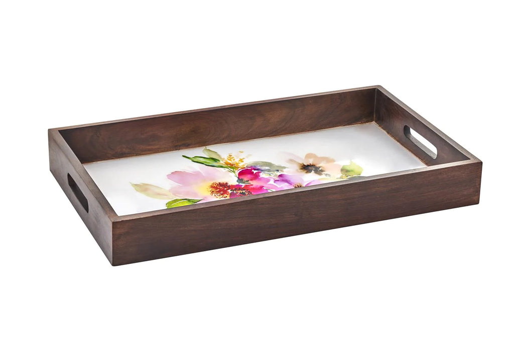 Godinger Claro Floral Wood Tray 1pc - The Cuisinet