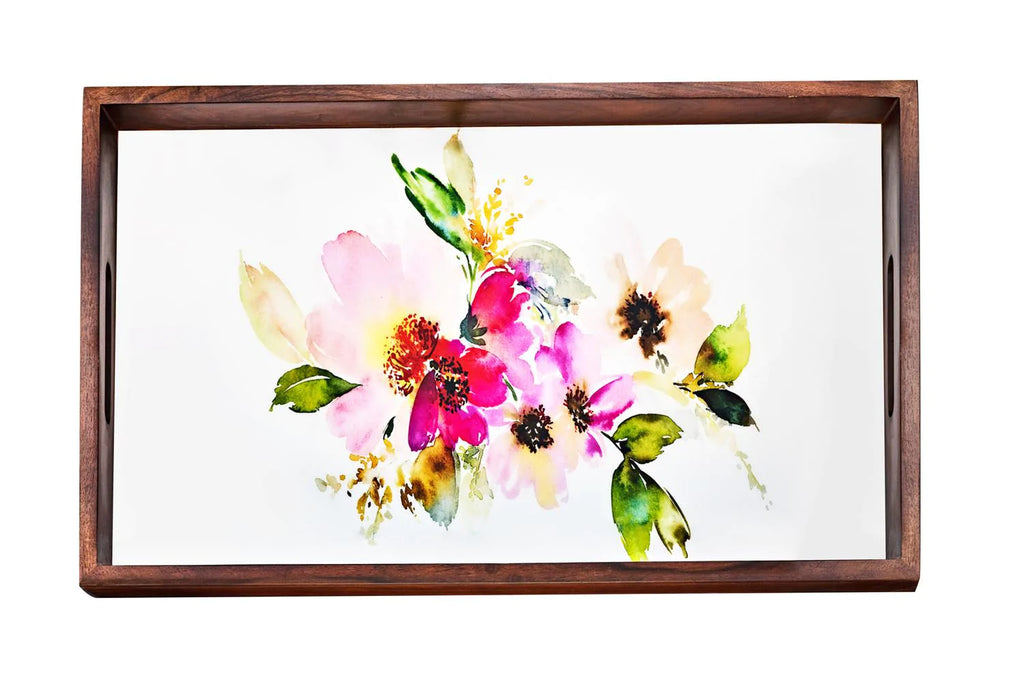 Godinger Claro Floral Wood Tray 1pc - The Cuisinet