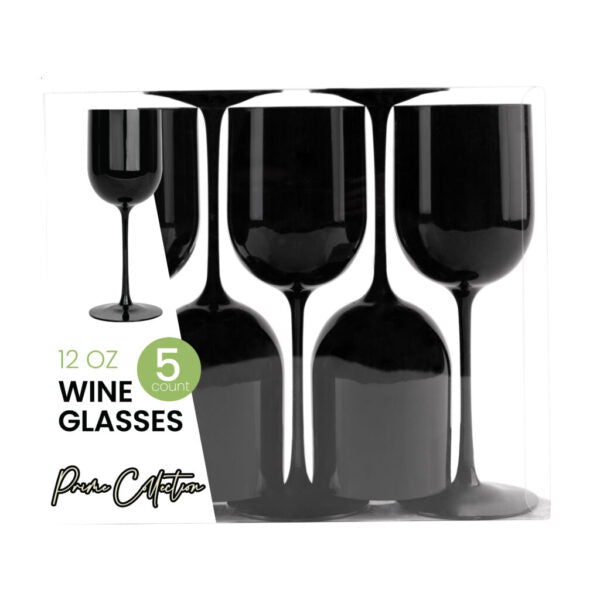 Prime Collection Black Wine Goblets 12oz 5pc plastic - The Cuisinet