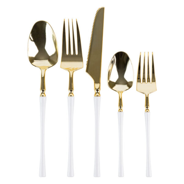 Infinity White/Gold Plastic Cutlery Set 32pc - The Cuisinet