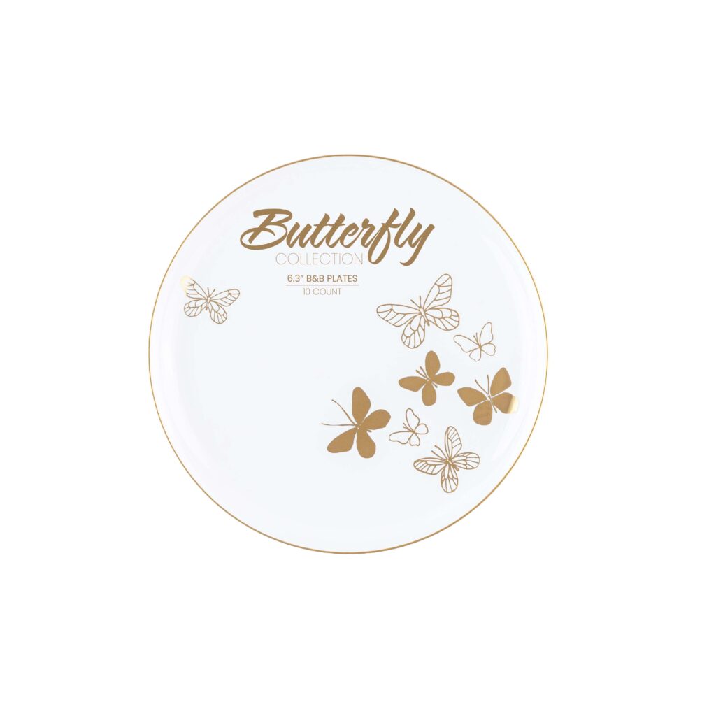 Butterfly Collection White/Gold Appetizer Plates 6″ 10pc - The Cuisinet
