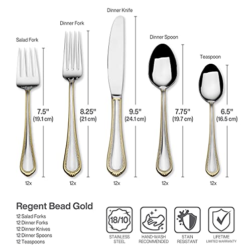 Mikasa Gold Regent Bead Flatware Set 65pc