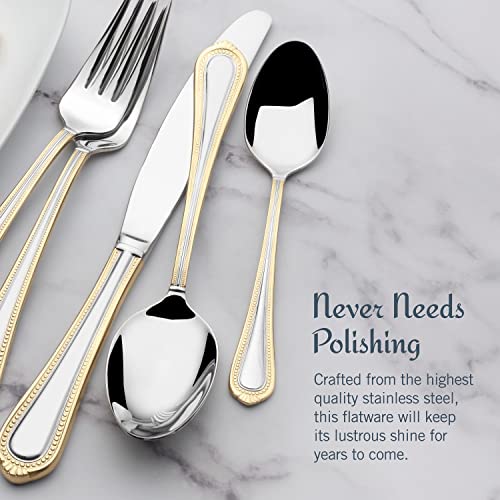 Mikasa Gold Regent Bead Flatware Set 65pc