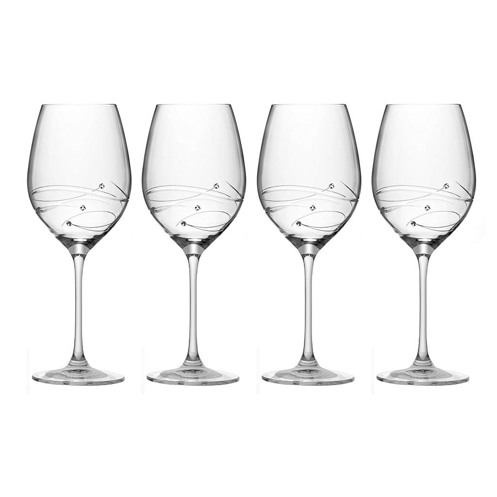 EUROPEAN HANDMADE LEAD FREE CRYSTALLINE WHITE WINE GLASS - DECORATED WITH REAL SWAROVSKI DIAMONDS -12.5 OZ., SET OF 4 - The Cuisinet