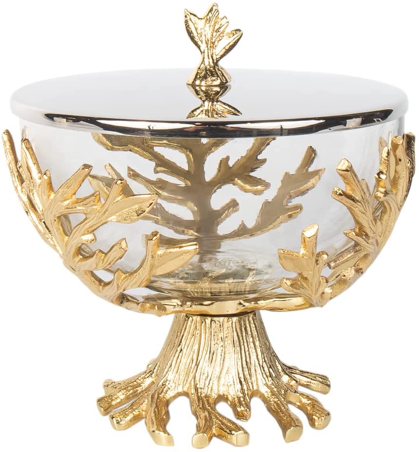 Godinger Golden Branch Glass Bowl With Lid 1pc - The Cuisinet