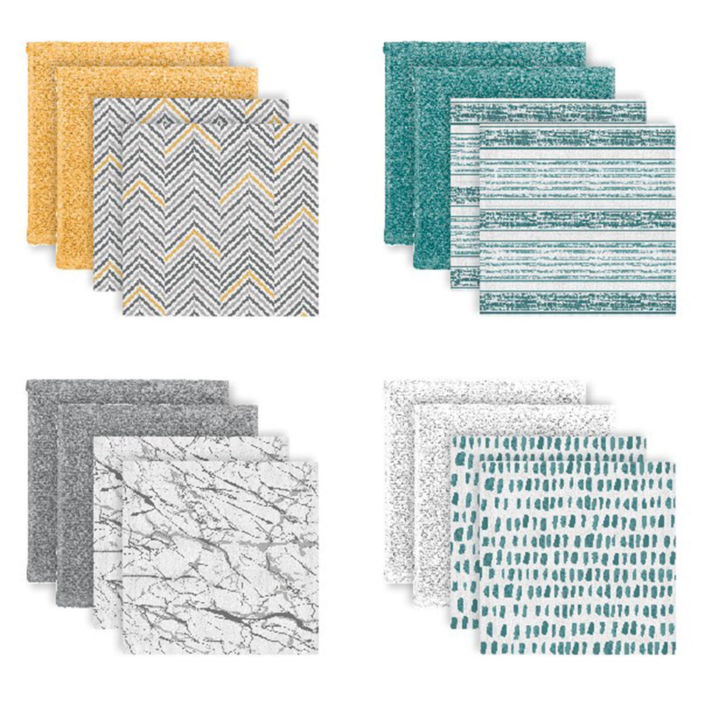 WOVEN PRINTED/SOLID WASHCLOTHS 4PK 12X12 - Assorted - The Cuisinet