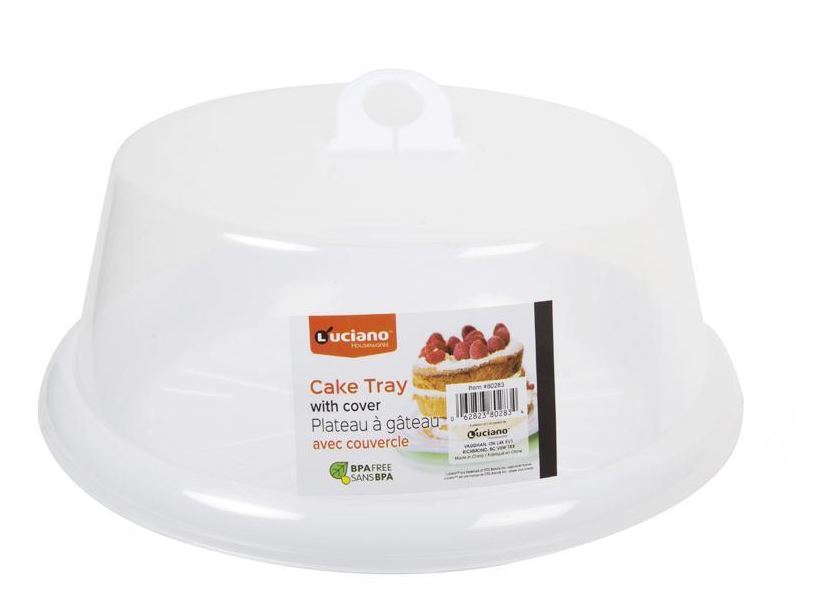 Luciano White Cake Tray w/Cover 12x5" - The Cuisinet
