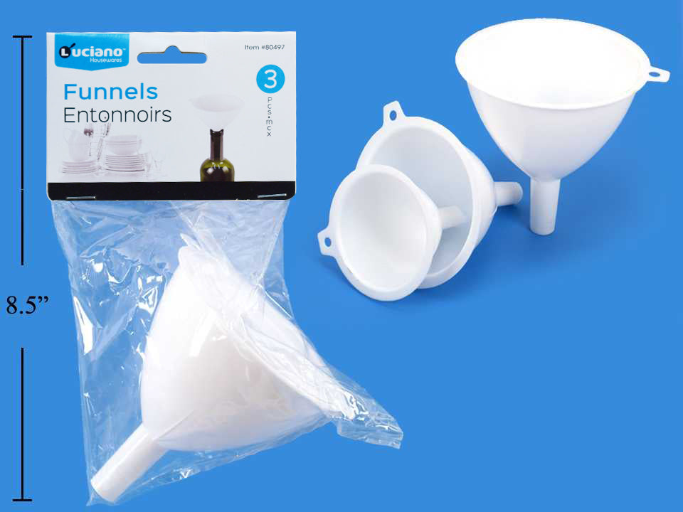 3-Piece Plastic Funnel Set, White - The Cuisinet